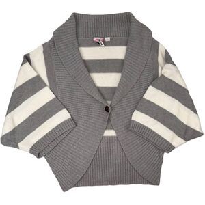 Roxy Y2K 3/4 Balloon Sleeve Shrug Cardigan Striped Gray White Juniors XL Women